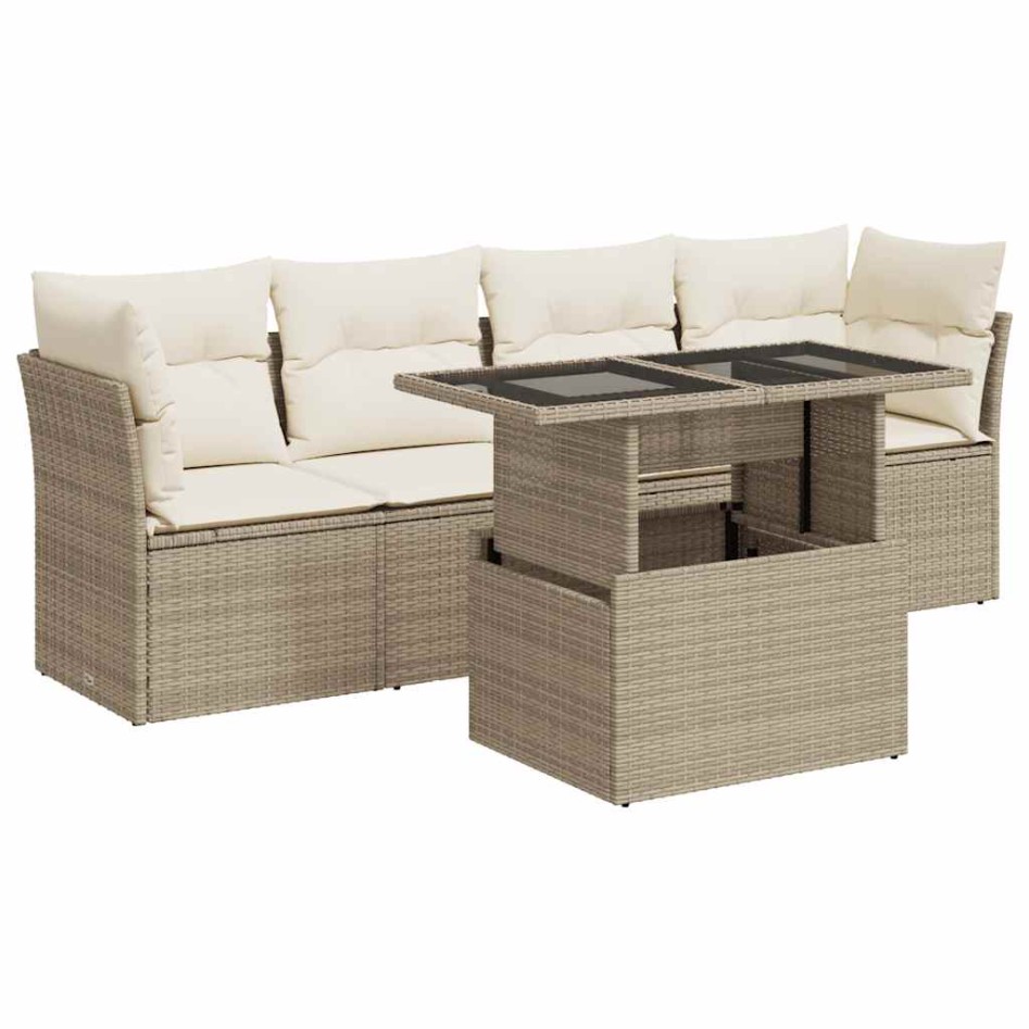 Juego de sofás jardín con cojines 5 pzas ratán sintético