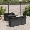 Set de sofás de jardín 6 piezas y cojines ratán sintético negro