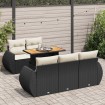 Set de sofás de jardín 6 piezas y cojines ratán sintético negro