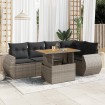 Set de muebles de jardín 6 pzas y cojines ratán sintético gris