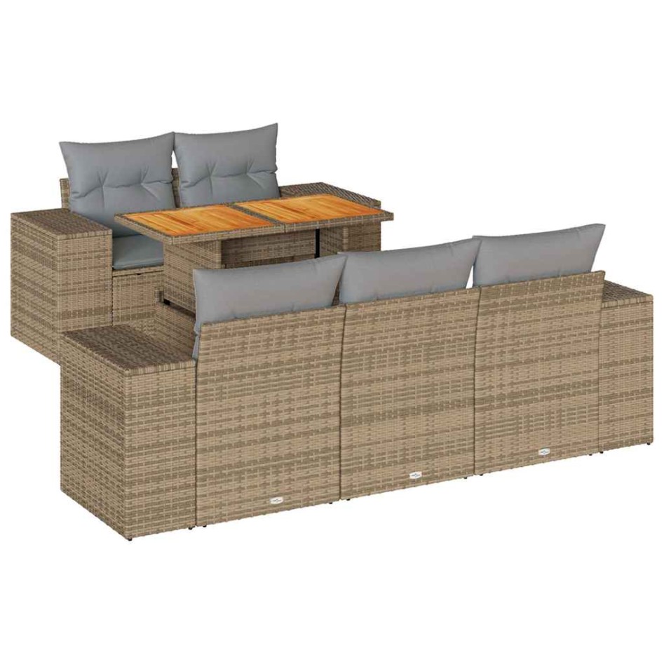 Juego de sofás jardín con cojines 6 pzas ratán sintético