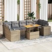 Set de sofás de jardín y cojines 8 piezas ratán sintético beige