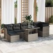 Set de sofás de jardín y cojines 8 piezas ratán sintético gris