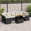 Set de sofás de jardín y cojines 8 piezas ratán sintético negro