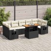 Set de sofás de jardín y cojines 8 piezas ratán sintético negro