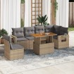Set sofás de jardín 7 piezas y cojines ratán sintético beige