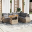 Set sofás de jardín 7 piezas y cojines ratán sintético beige