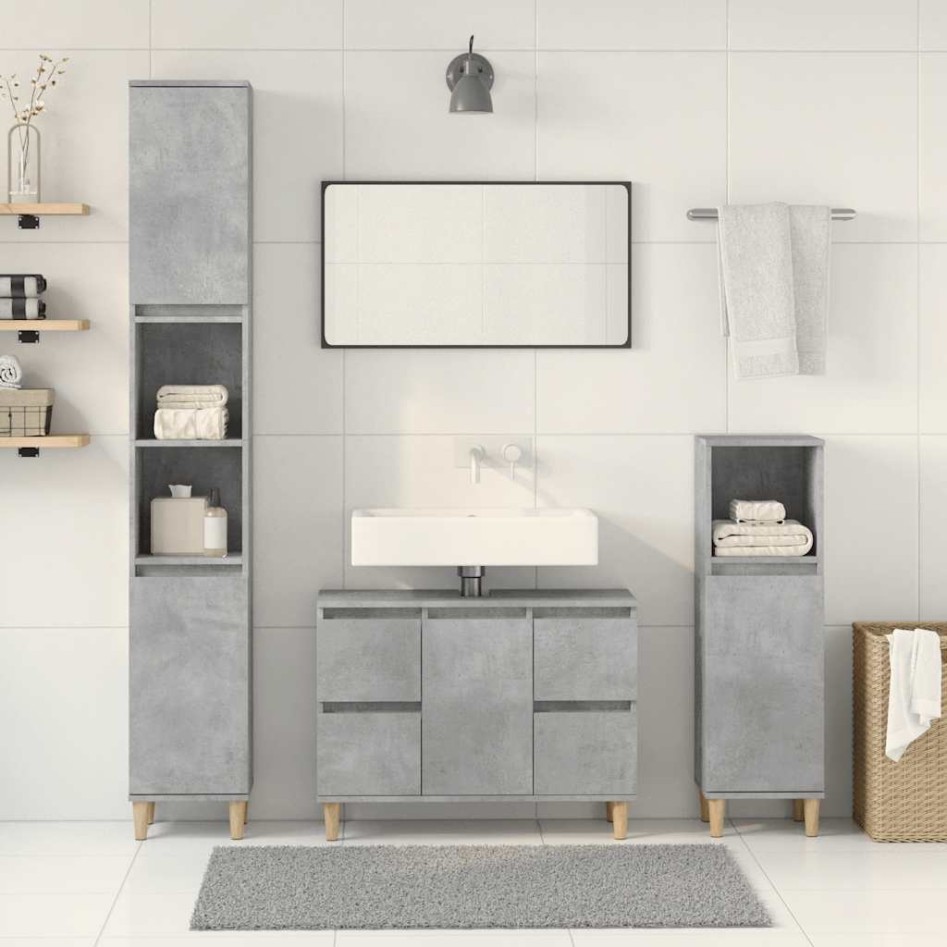 Set muebles de baño 2 piezas madera contrachapada gris