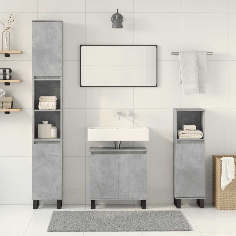 Set muebles de baño 2 piezas madera contrachapada gris