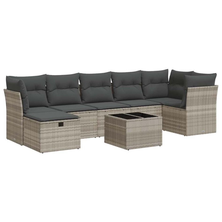 Set de sofás de jardín 8 pzas y cojines ratán sintético