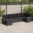 Set de sofás de jardín 7 pzas con cojines ratán sintético negro