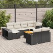 Set de sofás de jardín 11 pzas y cojines ratán sintético negro