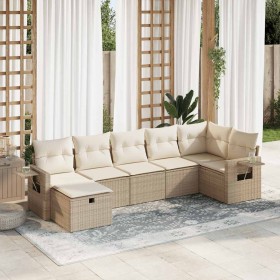 Set sofás de jardín 7 piezas y cojines ratán sintético