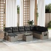 Set de sofás de jardín con cojines 9 pzas ratán sintético gris