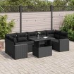 Set de sofás de jardín y cojines 8 piezas ratán sintético negro