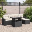 Set de sofás de jardín 6 piezas y cojines ratán sintético negro
