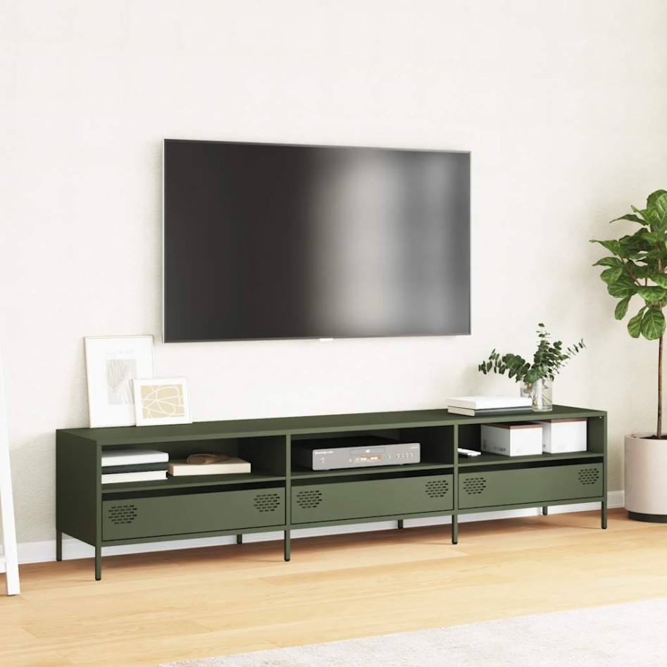 Mueble TV acero laminado en frío verde oliva 202x39x43,5