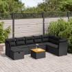Set de sofás de jardín con cojines 9 pzas ratán sintético negro