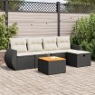 Set de sofás de jardín 6 piezas y cojines ratán sintético negro