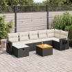 Set de sofás de jardín y cojines 8 piezas ratán sintético negro