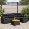 Set de sofás de jardín 6 piezas y cojines ratán sintético negro