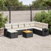 Set de sofás de jardín con cojines 9 pzas ratán sintético negro