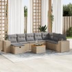 Set de sofás de jardín con cojines 9 pzas ratán sintético beige