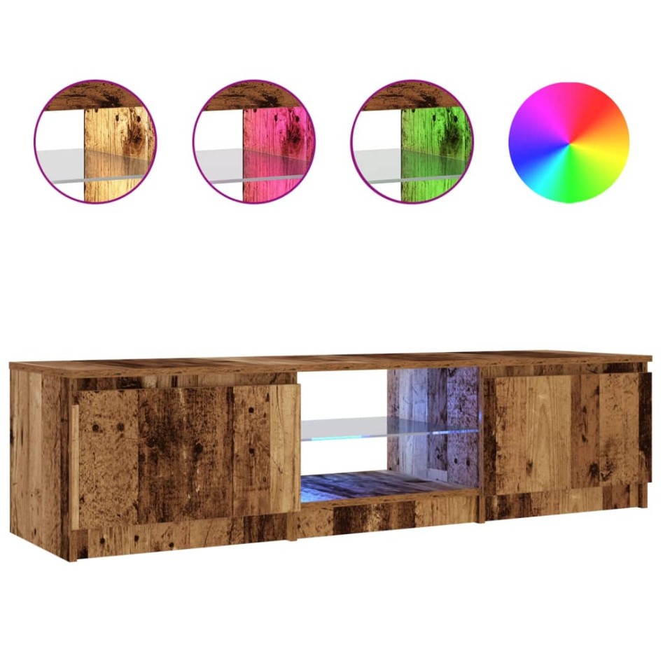 Mueble TV luces LED madera ingeniería envejecida 140x40x35,5