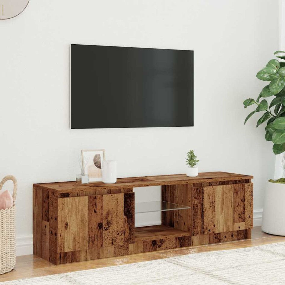 Mueble TV luces LED madera ingeniería envejecida 140x40x35,5