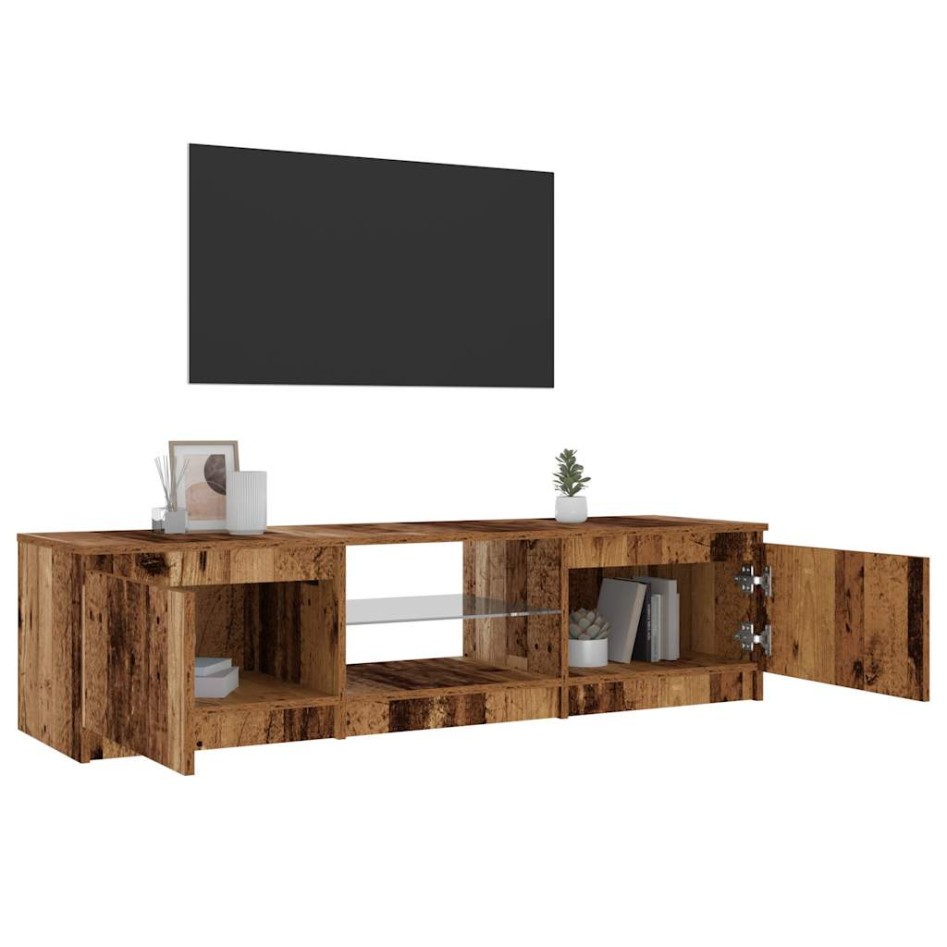 Mueble TV luces LED madera ingeniería envejecida 140x40x35,5