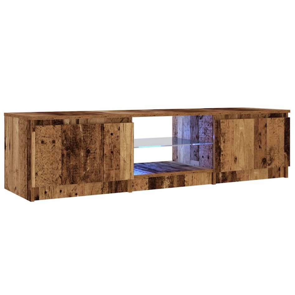 Mueble TV luces LED madera ingeniería envejecida 140x40x35,5