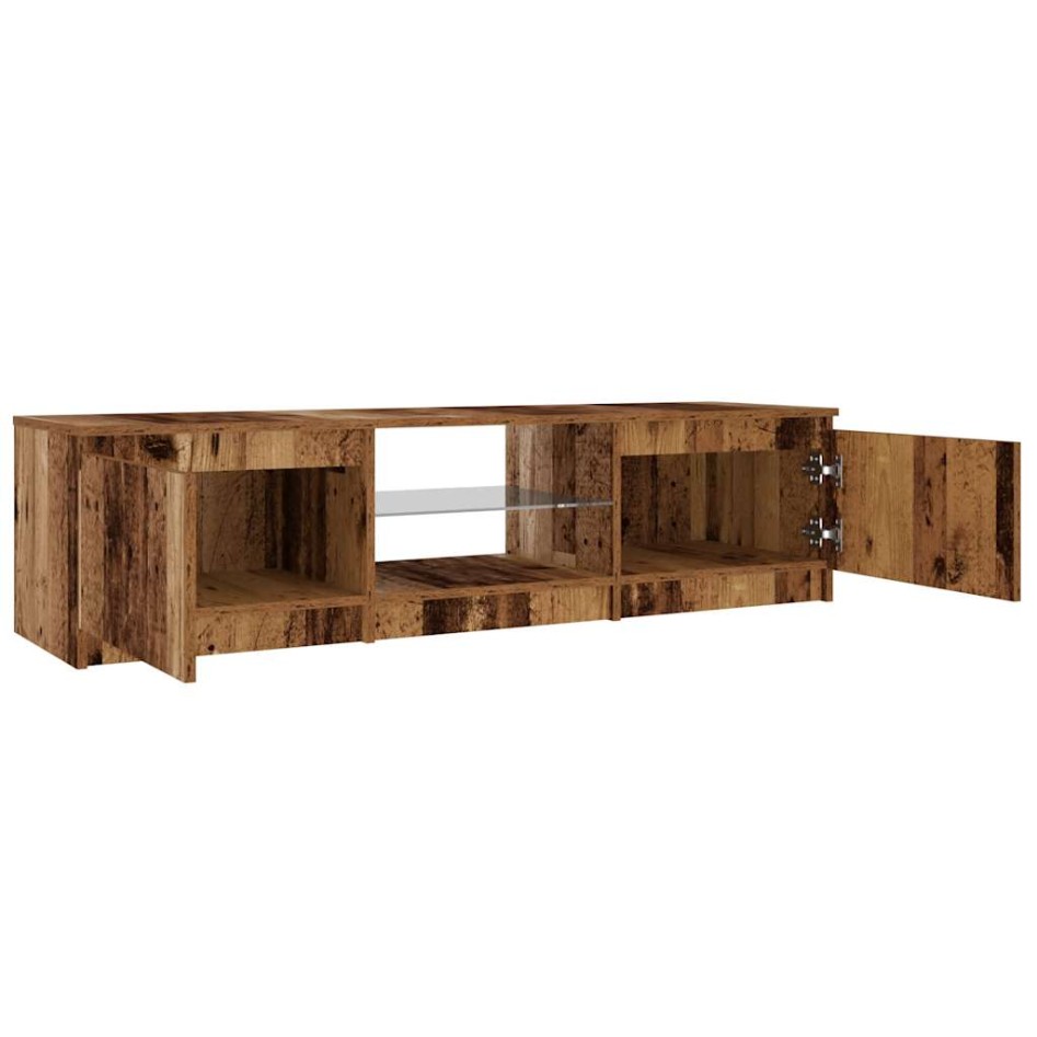 Mueble TV luces LED madera ingeniería envejecida 140x40x35,5