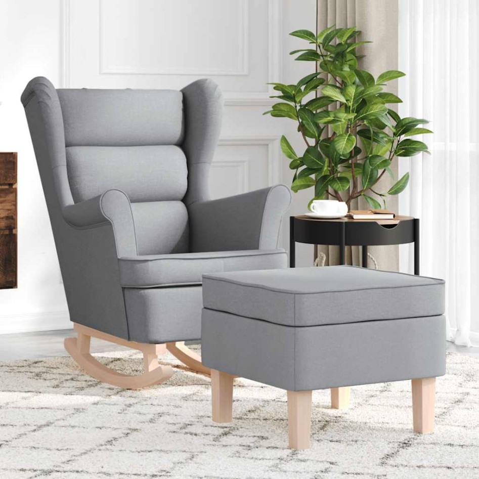Sillón mecedora con taburete tela gris
