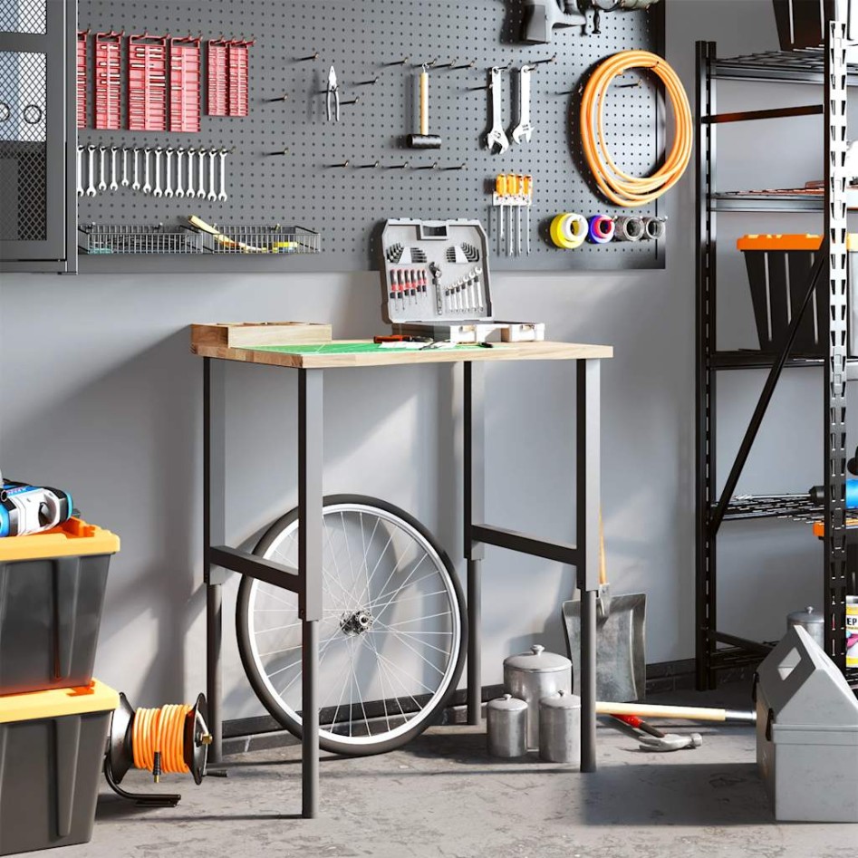 Banco de trabajo madera maciza de roble 80x60x(71,5-98)