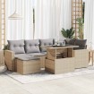Set sofás de jardín 7 piezas y cojines ratán sintético beige