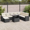 Set de sofás de jardín con cojines 9 pzas ratán sintético negro