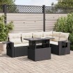 Set de sofás de jardín 6 piezas y cojines ratán sintético negro