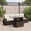 Set comedor de jardín 5 piezas y cojines ratán sintético marrón
