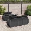 Set de sofás de jardín 6 piezas y cojines ratán sintético negro