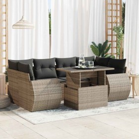 Set de sofás de jardín 7 pzas con cojines ratán sintético