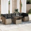 Set de sofás de jardín y cojines 8 piezas ratán sintético gris