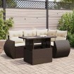 Set comedor de jardín 5 piezas y cojines ratán sintético marrón