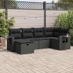 Set de sofás de jardín 6 piezas y cojines ratán sintético negro
