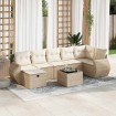 Set de sofás de jardín y cojines 8 piezas ratán sintético beige
