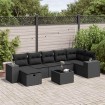 Set de sofás de jardín y cojines 8 piezas ratán sintético negro