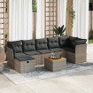 Set de sofás de jardín y cojines 8 piezas ratán sintético gris