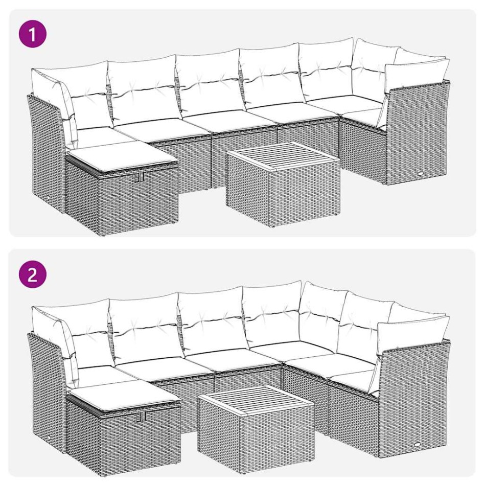 Set de sofás de jardín y cojines 8 piezas ratán sintético