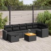 Set de sofás de jardín y cojines 8 piezas ratán sintético negro