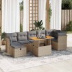 Set sofás jardín y cojines 8 pzas ratán sintético acacia beige