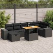 Set sofás jardín y cojines 5 pzas ratán sintético acacia negro